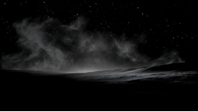 Abstract black vector illustration featuring burning  cloud and grey bright energy clouds and  dark night sky under forest  background