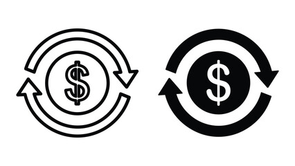 Dollar sign icon with circular arrows indicating currency exchange