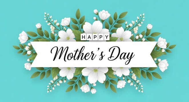 Happy mother's day wishes with beautiful white flowers and greenery