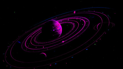 Fototapeta premium A 3d vector illustration of a pink planet in a solar system concept featuring a technology circle and spiral wave design.