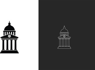 icons Classic government building icon simple silhouette and outline design for legal or political concepts isolated on white and dark backgrounds