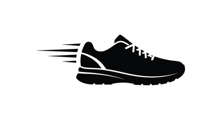 A black running shoe depicted with dynamic speed lines creating a striking visual representation silhouette high quality professional detailed modern © GDOthoi02