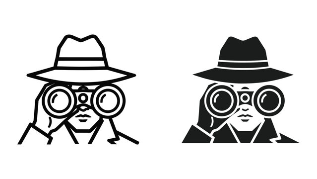 Detective or spy looking through binoculars illustration