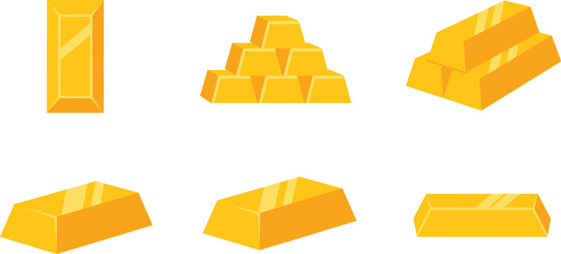 Gold Bar and Bullion Set Isolated on White Background in Flat Vector Style