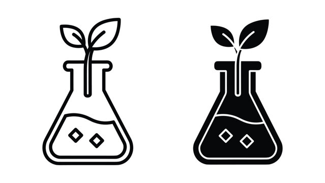 Laboratory flask with growing plant inside