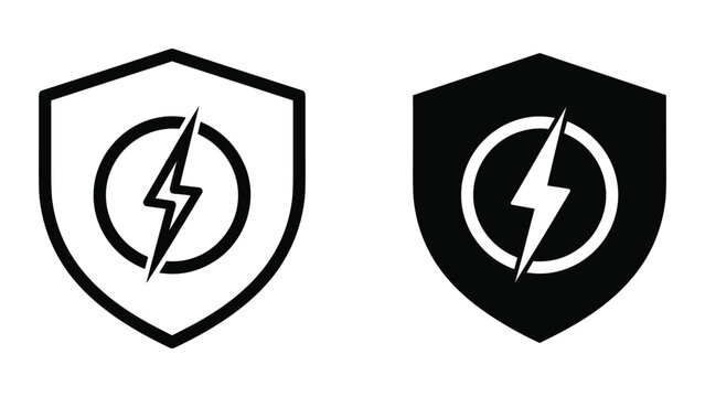 Lightning bolt shield logo design vector illustration