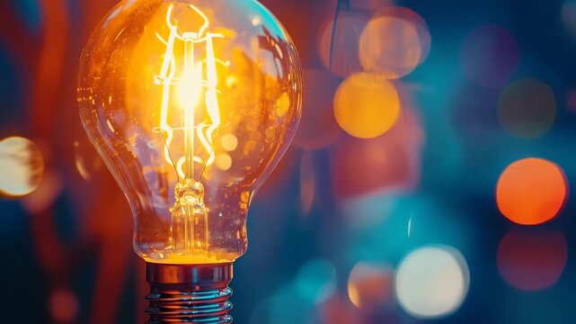 Illuminated Idea: A vibrant, glowing light bulb radiates a warm, golden light, symbolizing the birth of innovation and brilliance, set against a backdrop of soft bokeh.