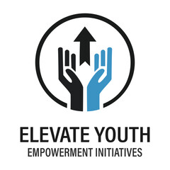 Elevate Youth Empowerment Initiatives Logo - Professional Nonprofit Branding with Uplifting Hands and Upward Arrow Icon for Community and Growth