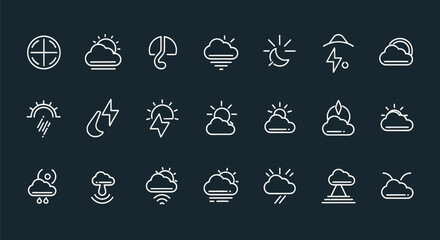 Fototapeta premium Weather icons set illustrating climate conditions and seasonal changes
