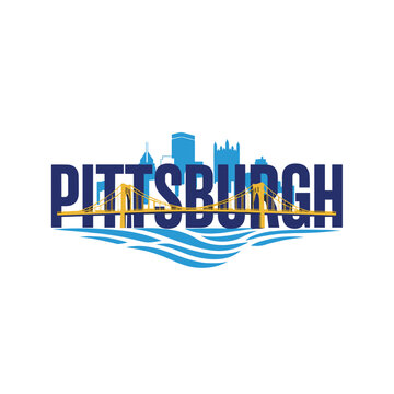 Pittsburgh Pennsylvania City Skyline Text Logo Design