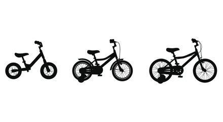 Obraz premium Three bicycles of increasing size shown in black silhouette