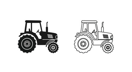 Two tractor illustrations one solid and one outlined a striking silhouette © MdGolam