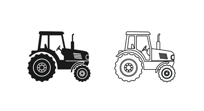 Two tractor illustrations one solid and one outlined a striking silhouette