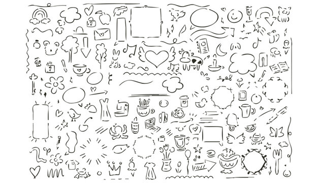 Hand Drawn Doodle Bundle Line A large collection of hand-drawn doodle arrows pointing in various directions and styles, including curved, straight, zigzag, and circular shapes, on a white background