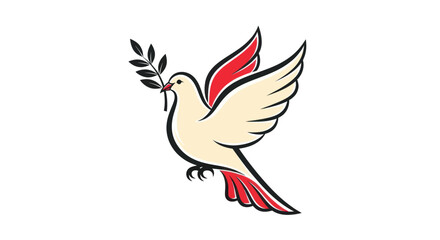 Fototapeta premium Flying dove carrying olive branch symbol of peace and hope isolated