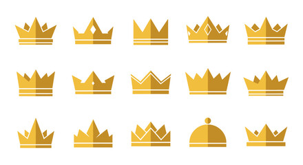 Set of various golden crown symbols for winners