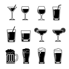 Assorted Alcoholic and Soft Drink Glassware Icons Set