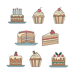 Gourmet Pastry Selection Cakes and Cupcakes Illustration
