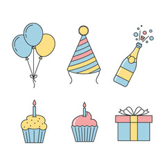 Celebration Party Icons with Balloons Hat and Champagne
