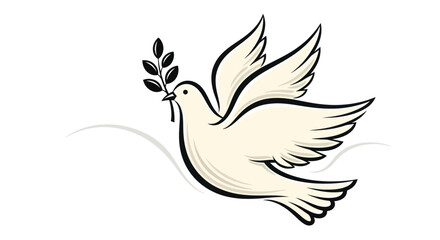 Flying white dove with olive branch symbol of peace and hope isolated
