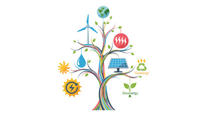 Fototapeta premium Tree of Renewable Energy Sources and Sustainable Development Concepts, Generative AI.