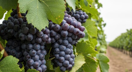 Obraz premium Ripe Grapes on the Vine in Vineyard Ready for Harvest Season, Viticulture and Winemaking