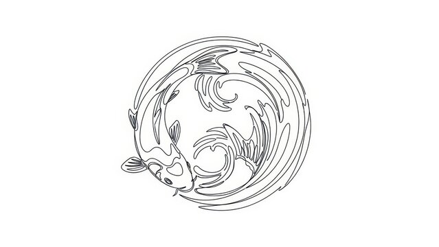 Yin Yang Koi Fish Symbol Outline, Water Waves, Zen Harmony