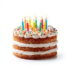 Colorful Birthday Cake with Candles and Sprinkles Perfect for Celebrations and Parties