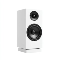 Obraz premium Stylish modern white speaker with black sound drivers on a clean background for audio enthusiasts and interior design lovers