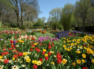 Obraz premium Colorful Spring Flower Garden in Full Bloom