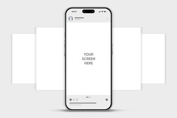 Social media carousel post template mockup. Mobile app interface with blank pictures, editable posts. Scroll frame pages, social media photography. © Carkhe