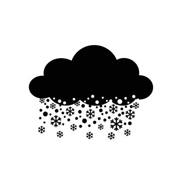 Snow Cloud Silhouette - Falling Snowflakes Vector Icon - Black Winter Weather Shape Isolated on White Background