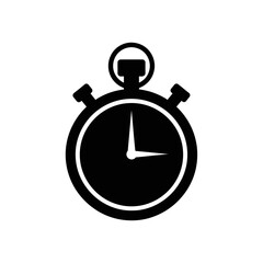 Fototapeta premium Stopwatch Silhouette - Timer Vector Icon - Black Chronometer Shape Isolated on White for Race & Fitness Design