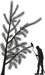 Silhouette of a Man with Bird on Tree Branch.