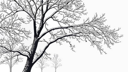 SnowCovered Tree Branches in Winter Line Art.