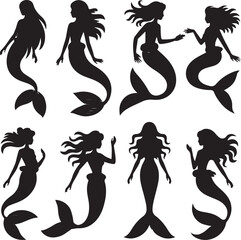 Fototapeta premium blacksilhouettesofvariousmermaidsindifferentposes