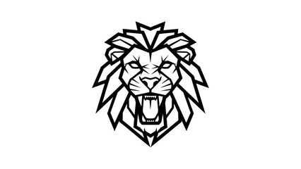 Obraz premium A black line art illustration of a lion's head with its mouth open.