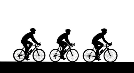 Obraz premium Silhouette of cyclists riding bicycles in a race against a white background