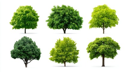 Collection of Diverse Green Trees Displaying Various Shades and Forms Ideal for Nature Illustration and Environmental Design Projects