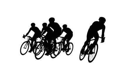Naklejka premium Silhouette of cyclists in a race, representing teamwork, competition and speed on road
