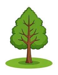 Cartoon illustration of a vibrant green tree on a grassy patch