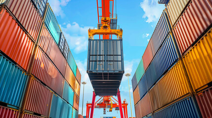 logistic for import export  and transport cranes lifting box containers at port.