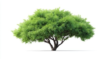 Lush Green Tree with Full Canopy Isolated on White Background Symbolizing Nature, Growth, and Tranquility in Landscape and Outdoor Settings