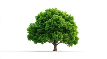 Obraz premium Lush Green Tree with Vibrant Foliage Standing Alone on a White Background, Symbolizing Loneliness and Nature's Beauty in a Minimalist Style