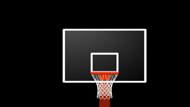 Basketball missing shoot target and fail out of the hoop to the right side 4K video animation. Basketball hoop animation.