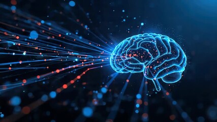 Neon digital brain streaming data and neural connectivity with flowing digital streams - Powered by Adobe