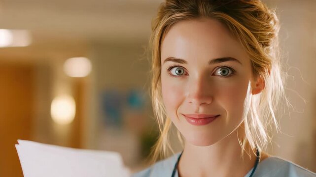 Radiant Caregiver: A compassionate caregiver, radiates warmth and empathy, holding medical documentation, embodies the essence of health and dedication.