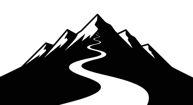 Mountain peak with winding road ascending the summit, symbolizing journey, challenge, and