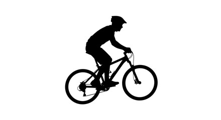 Obraz premium Silhouette of a mountain biker riding on a white background in outdoor adventure style