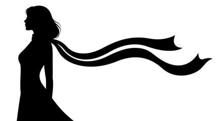Silhouette of a woman with a flowing scarf representing freedom and elegance © Alis